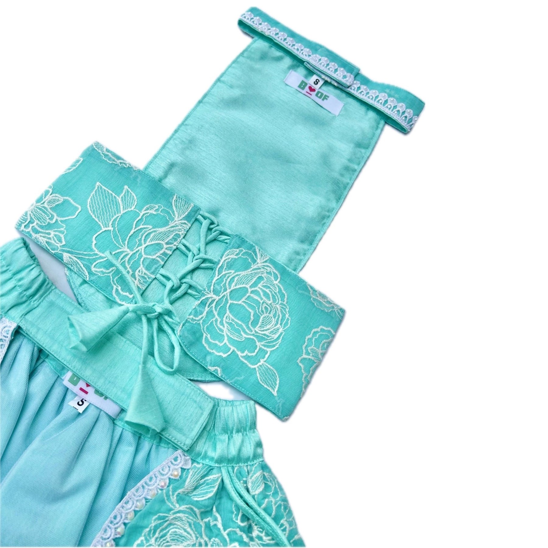 AQUA GREEN OFF-WHITE EMBROIDERY DOG LEHENGA