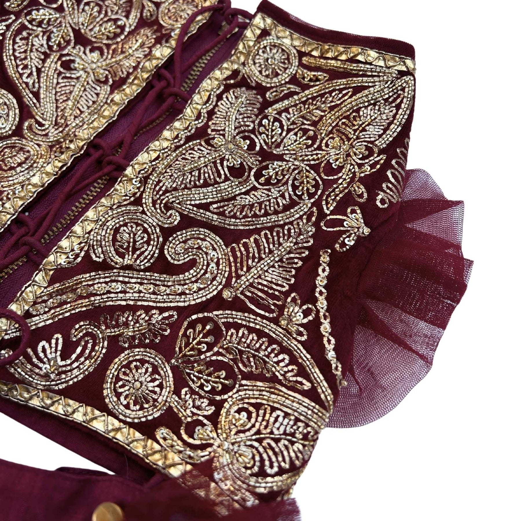 ROSEWOOD VELVET PITTA WORK DOG LEHENGA