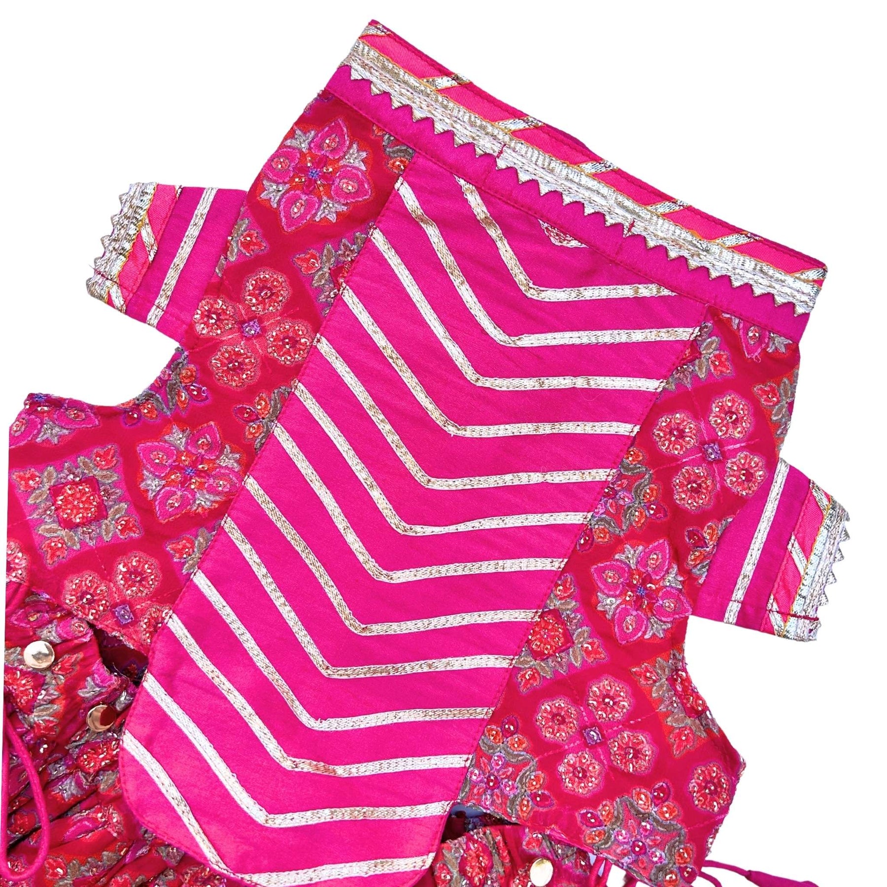 MAGENTA PINK PATIALA MOTIF DOG LEHENGA