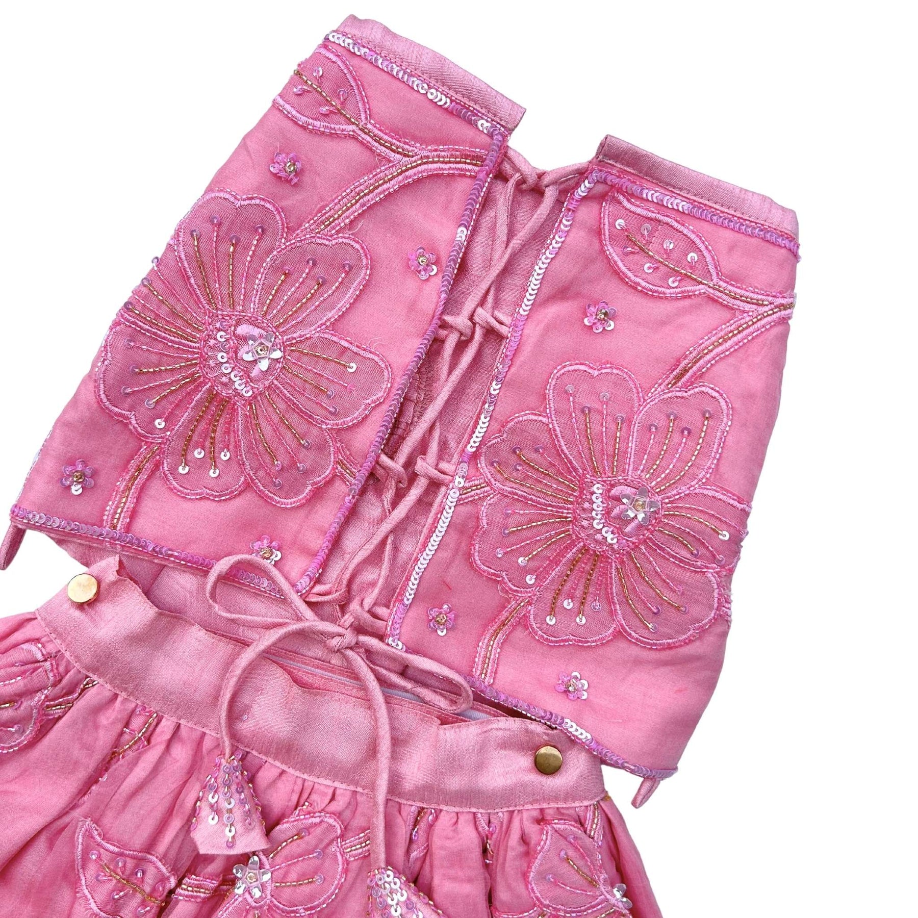 PINK BEADED FLOWER APPLIQUE HAND EMBROIDERED LEHENGA FOR DOGS AND CATS