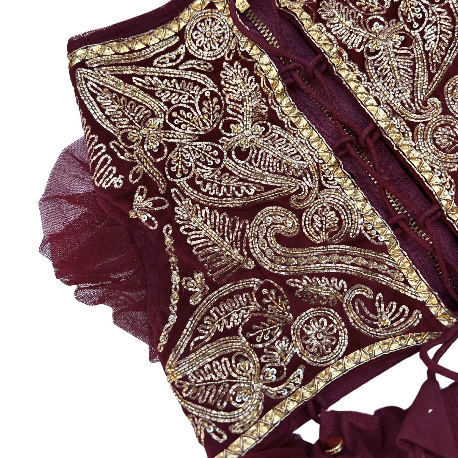ROSEWOOD VELVET PITTA WORK DOG LEHENGA
