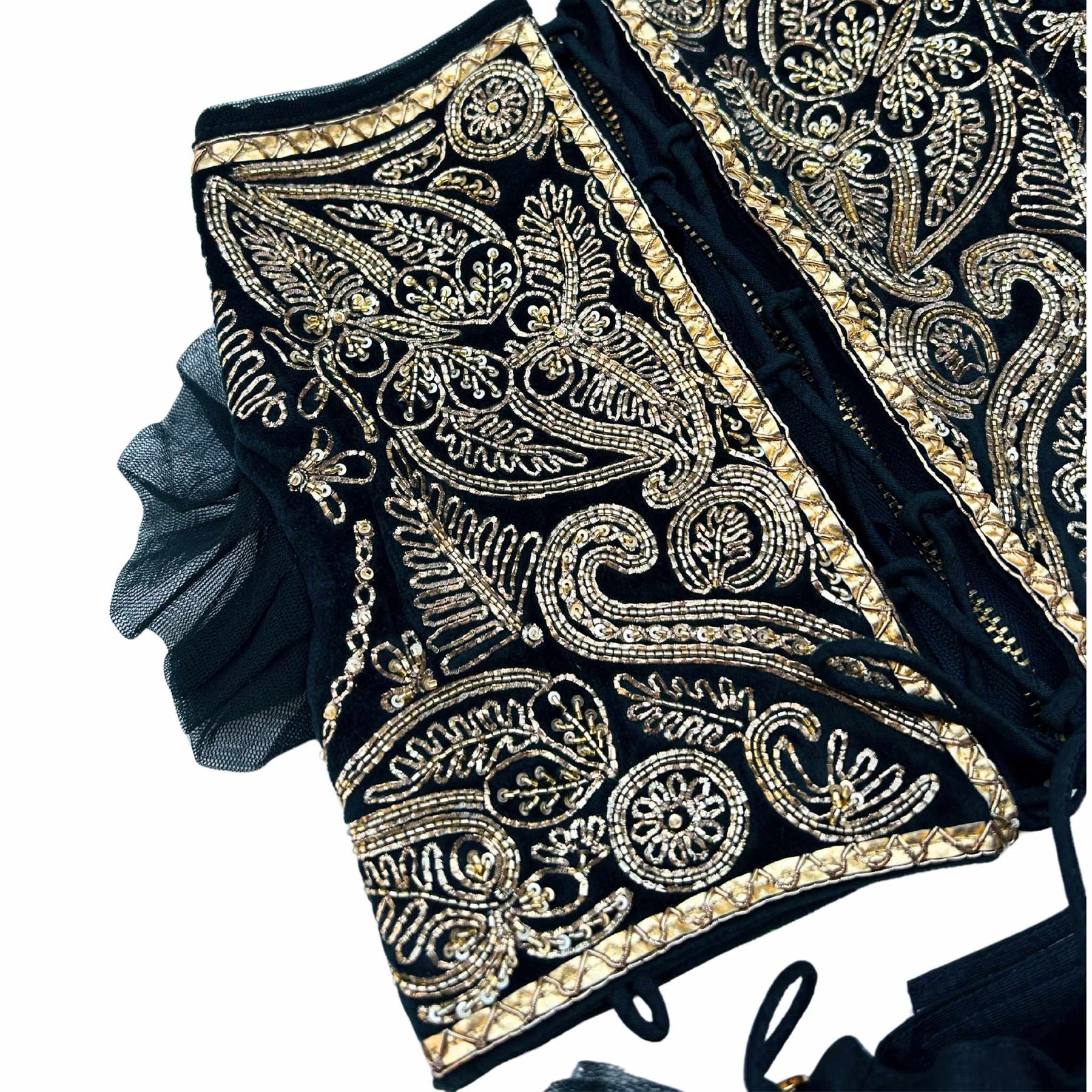 MIDNIGHT GREEN VELVET PITTA WORK DOG LEHENGA