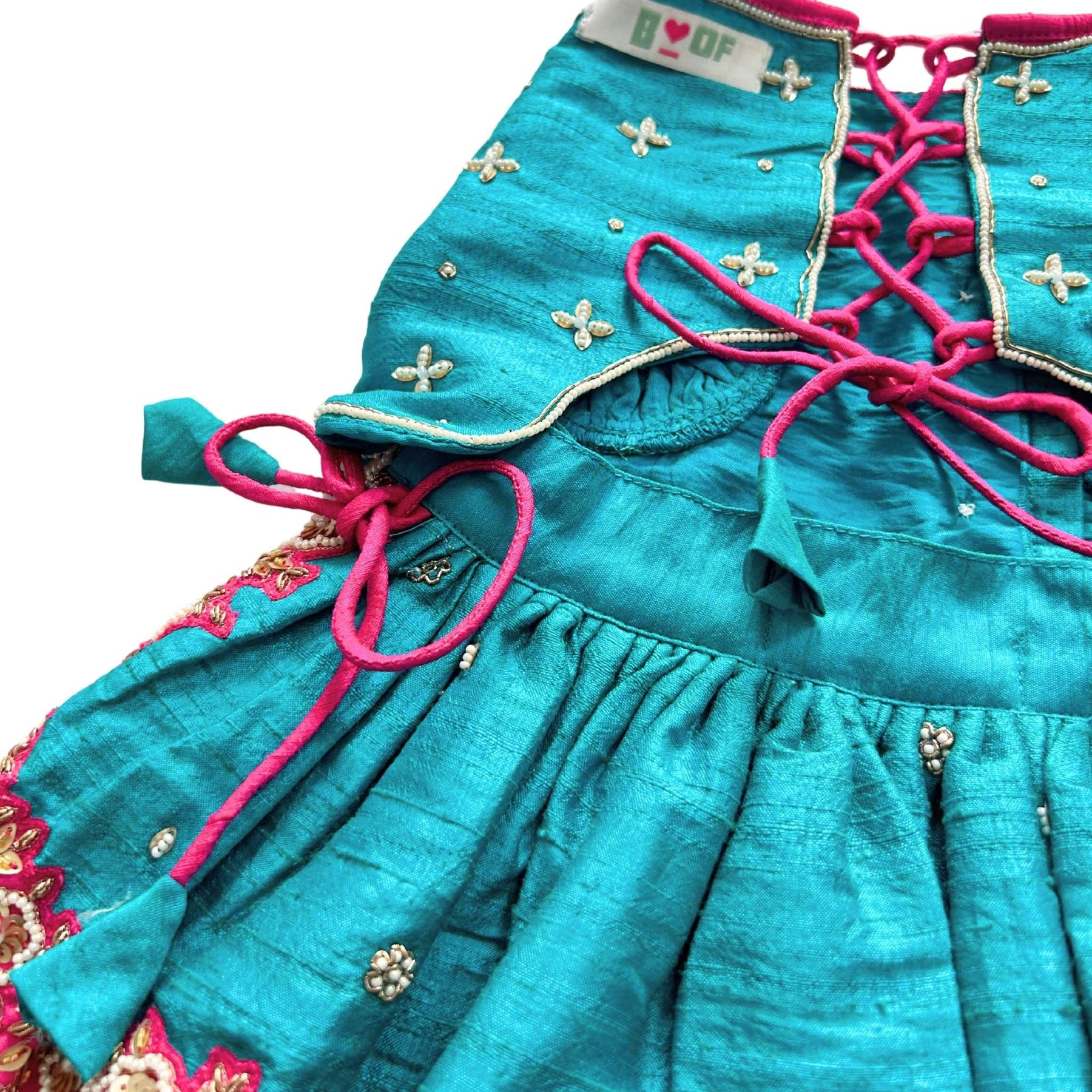 TEAL BLUE WITH RANI PINK COLOUR BLOCK DOG LEHENGA