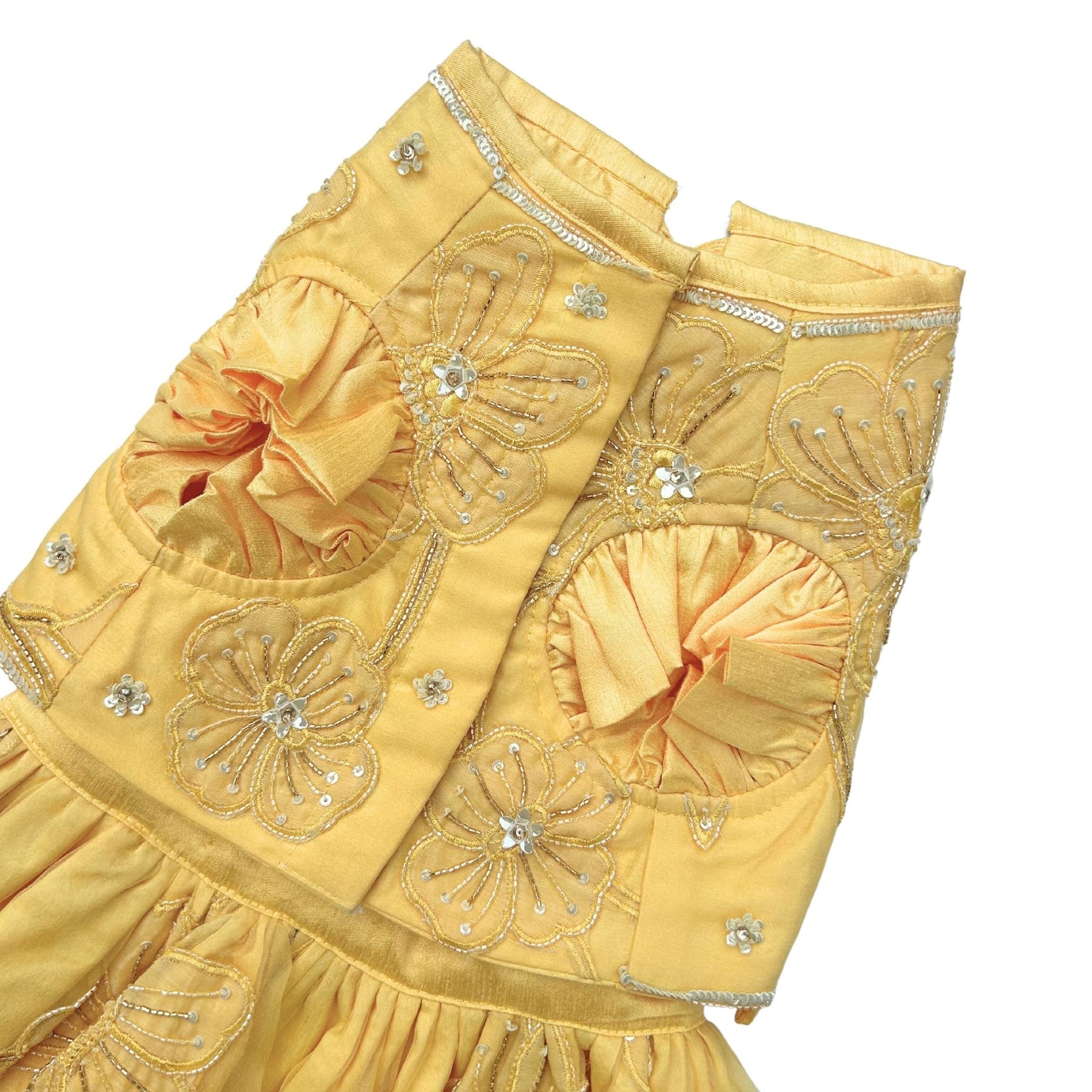 YELLOW BEADED FLOWER APPLIQUE HAND EMBROIDERED LEHENGA FOR DOGS AND CATS