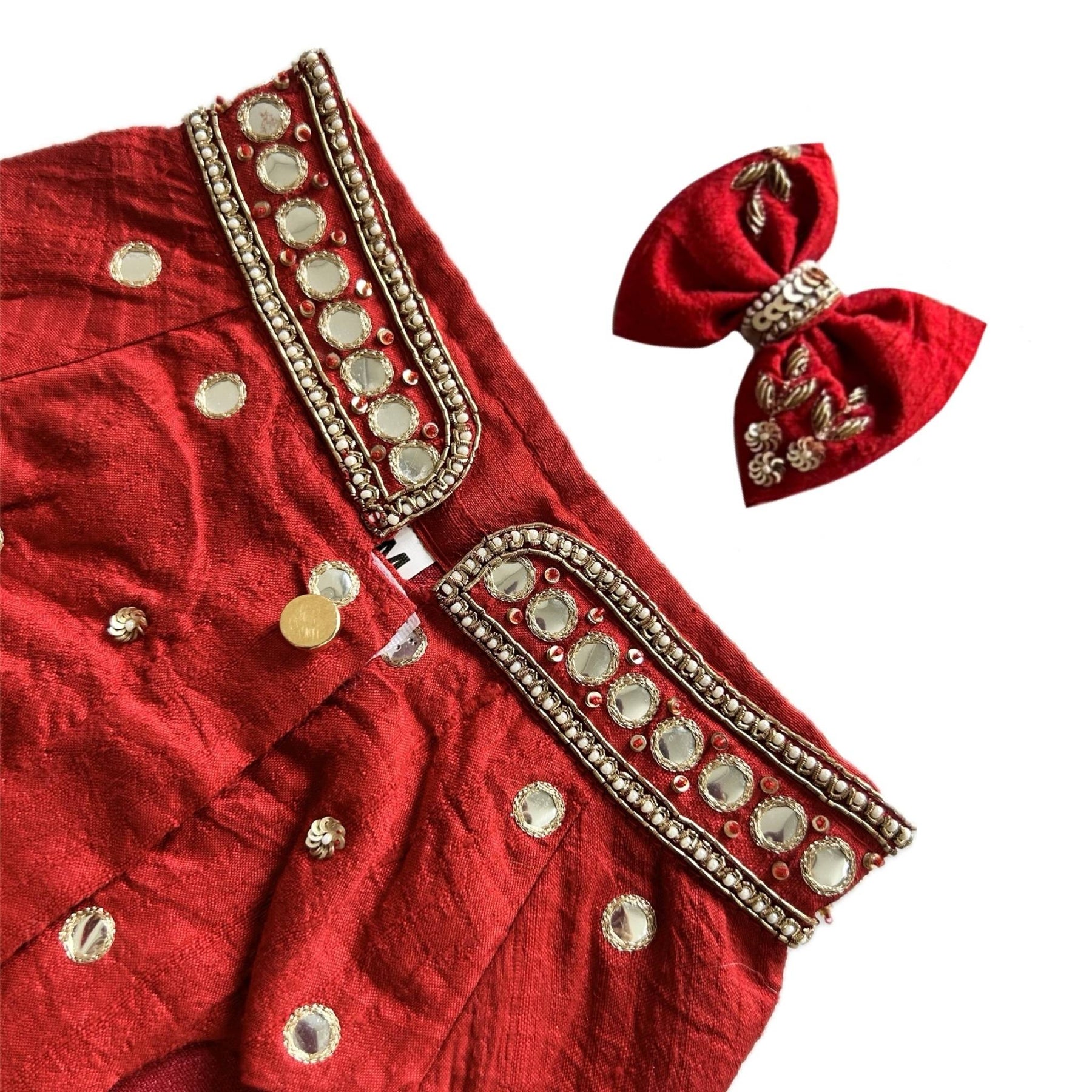 HAND EMBROIDERED MIRROR WORK RED DOG SHERWANI