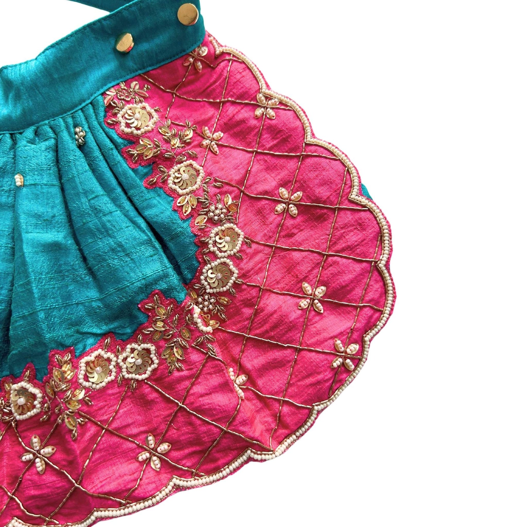 TEAL BLUE WITH RANI PINK COLOUR BLOCK DOG LEHENGA