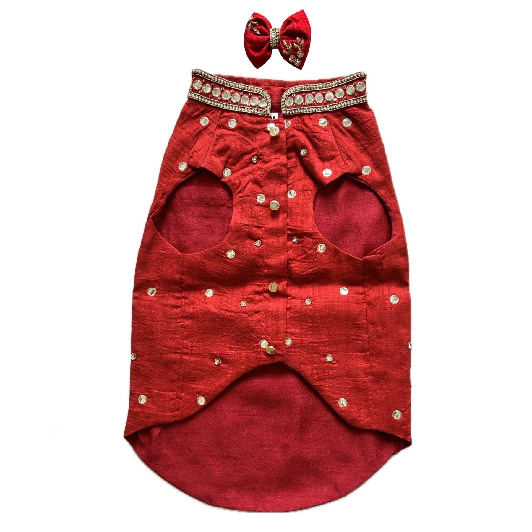 HAND EMBROIDERED MIRROR WORK RED DOG SHERWANI