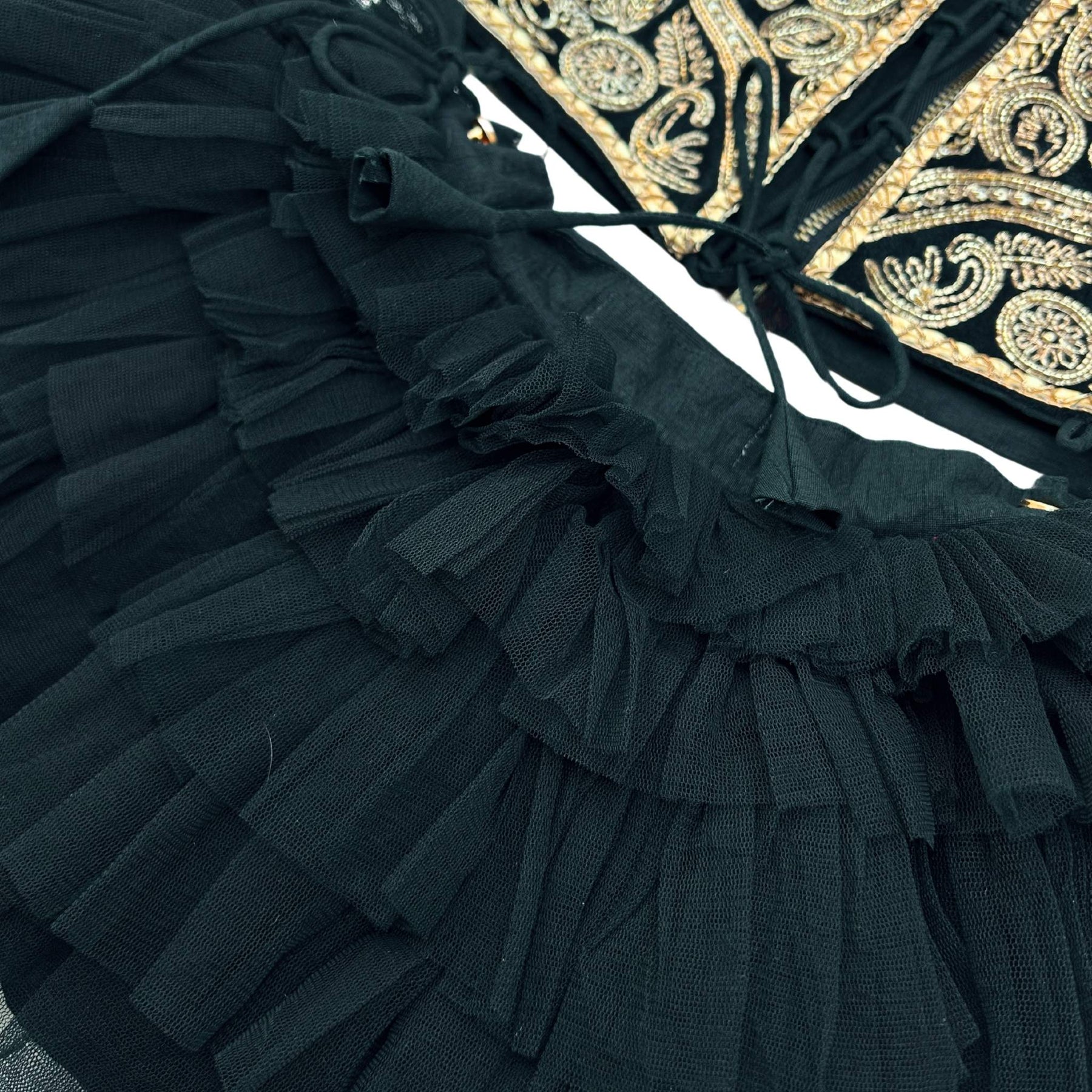 MIDNIGHT GREEN VELVET PITTA WORK DOG LEHENGA