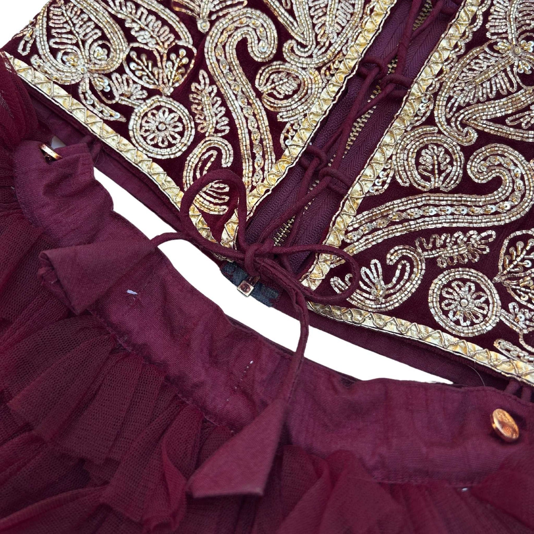 ROSEWOOD VELVET PITTA WORK DOG LEHENGA