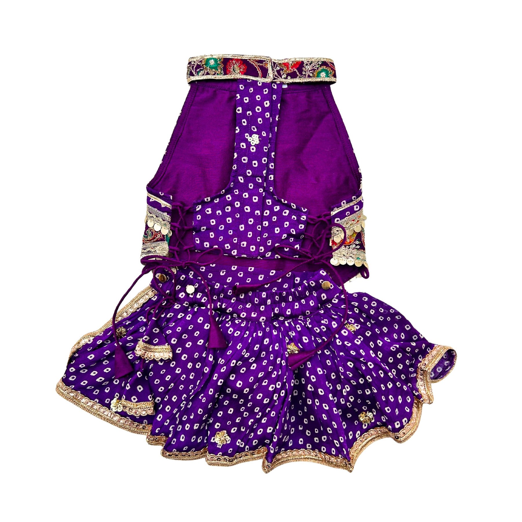 PURPLE BANDHANI PRINT HALTER NECK LEHENGA FOR DOGS AND CATS