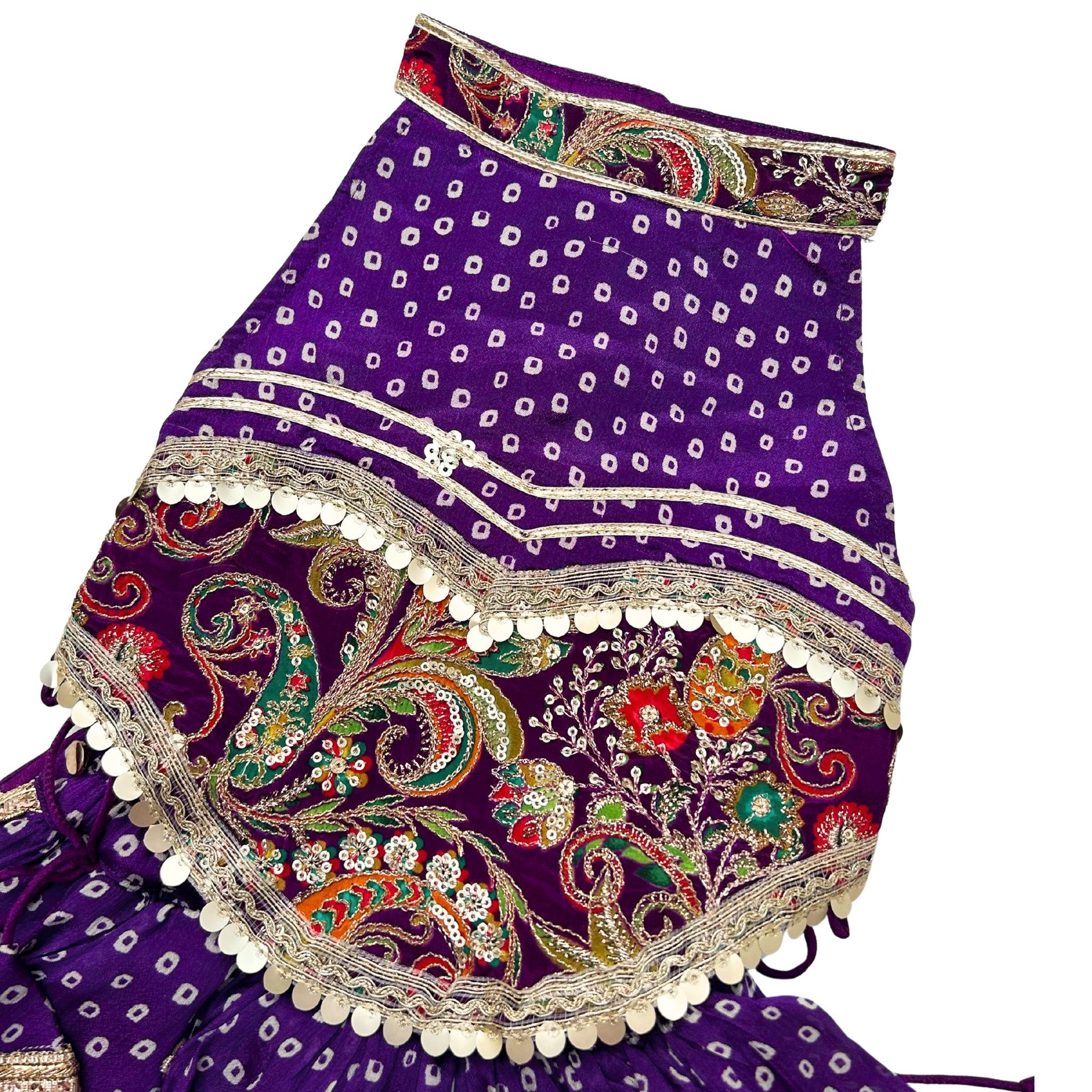 PURPLE BANDHANI PRINT HALTER NECK LEHENGA FOR DOGS AND CATS