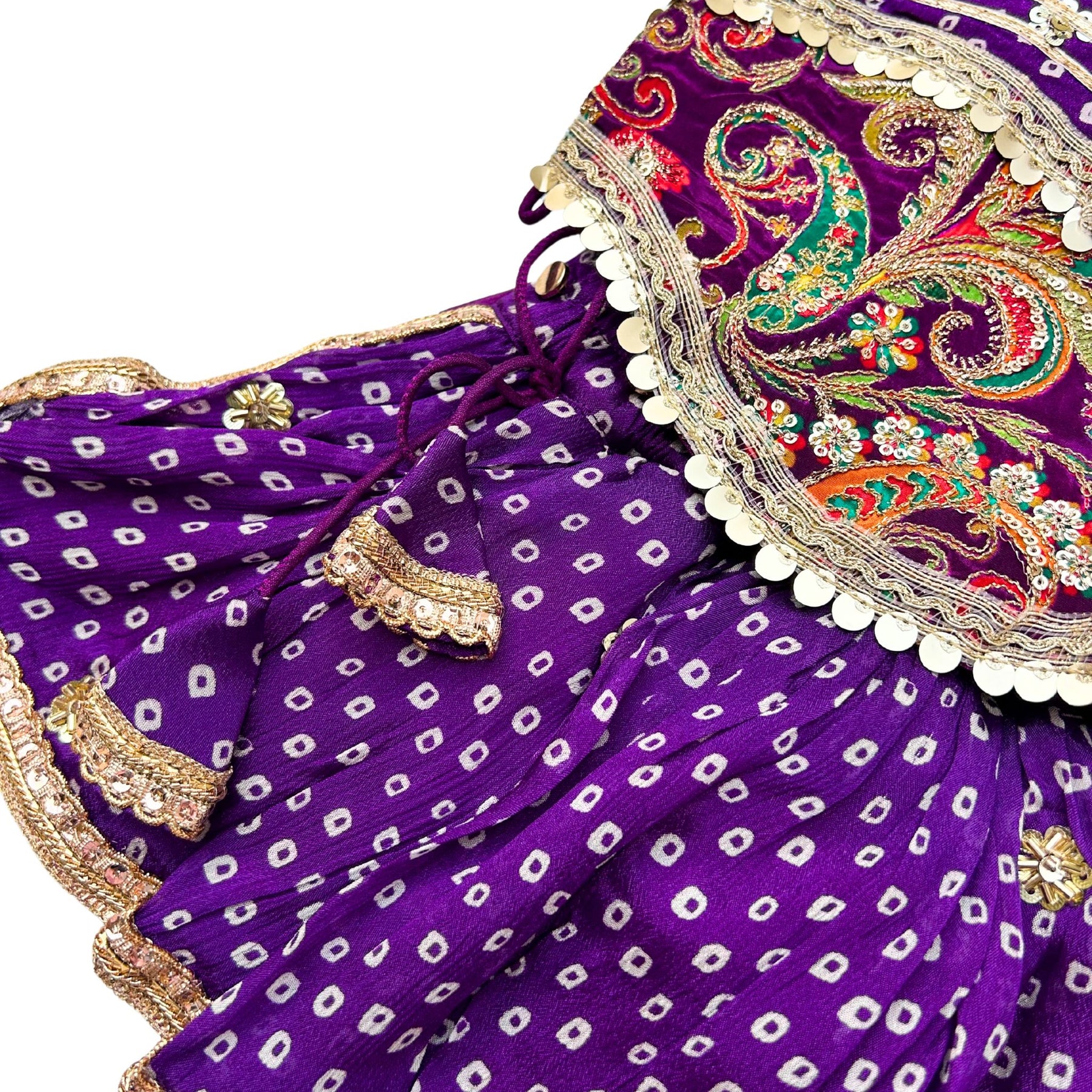 PURPLE BANDHANI PRINT HALTER NECK LEHENGA FOR DOGS AND CATS
