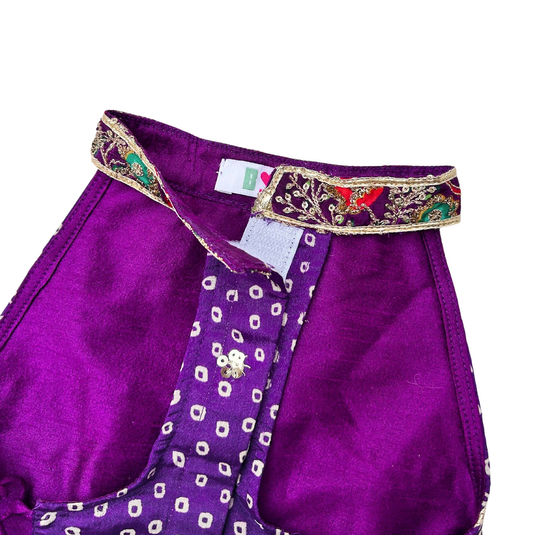 PURPLE BANDHANI PRINT HALTER NECK LEHENGA FOR DOGS AND CATS