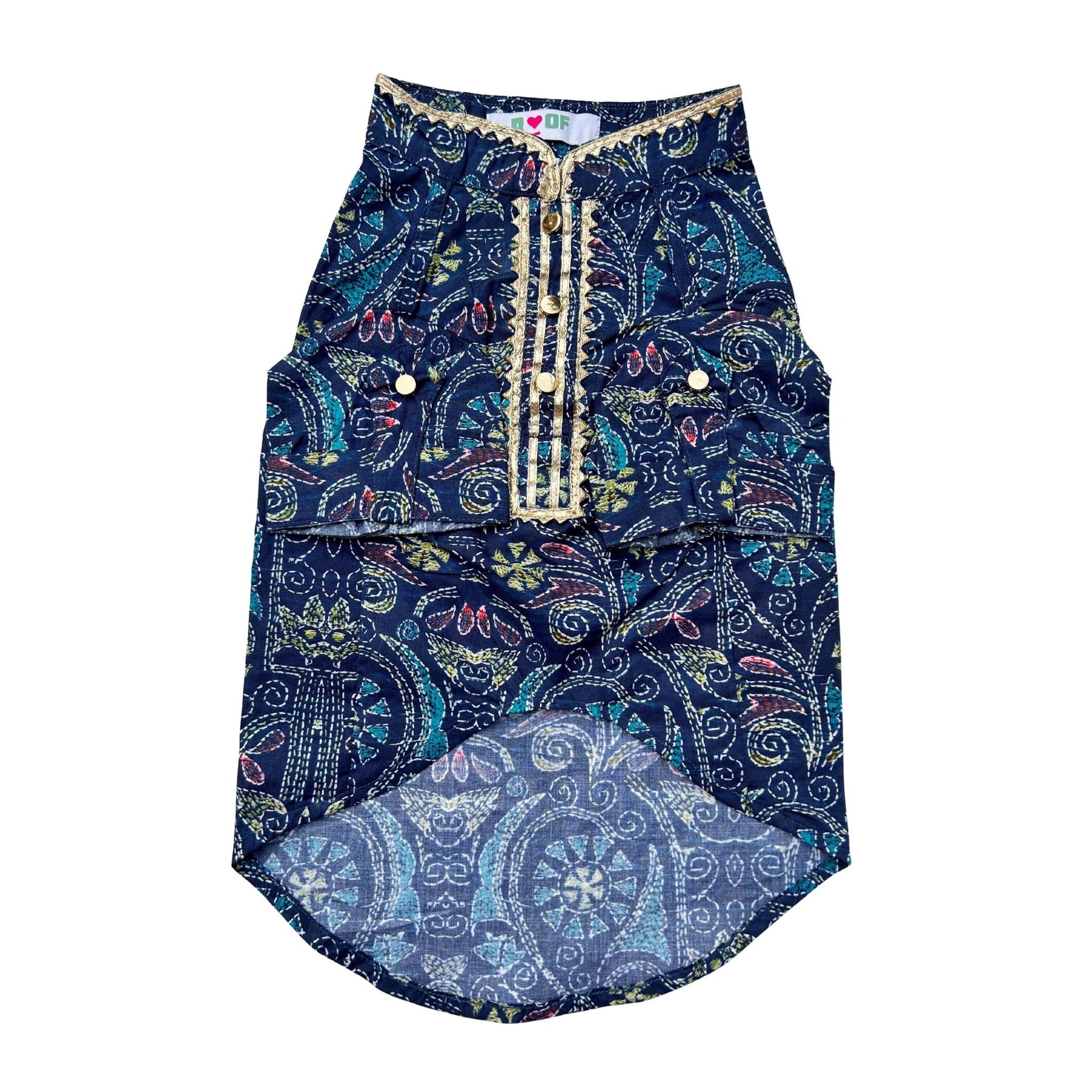 NAVY BLUE KANTHA PRINT COTTON KURTA FOR DOGS AND CATS