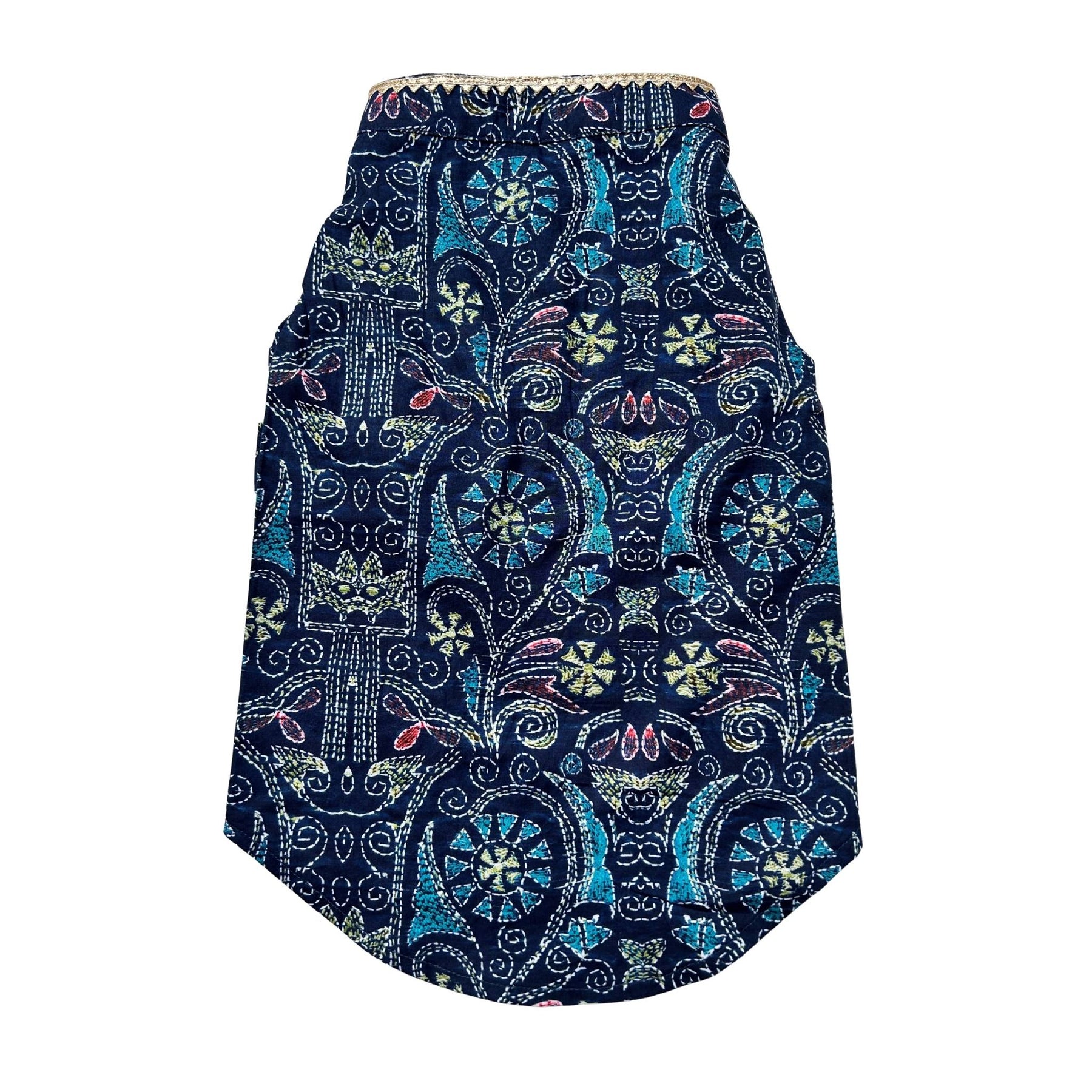 NAVY BLUE KANTHA PRINT COTTON KURTA FOR DOGS AND CATS