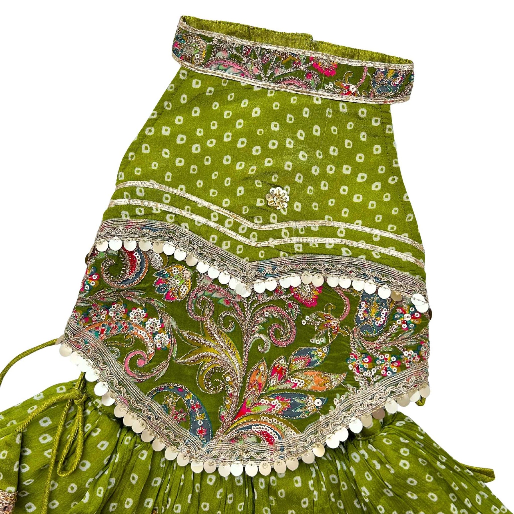 MEHENDI GREEN BANDHANI PRINT HALTER NECK LEHENGA FOR DOGS AND CATS