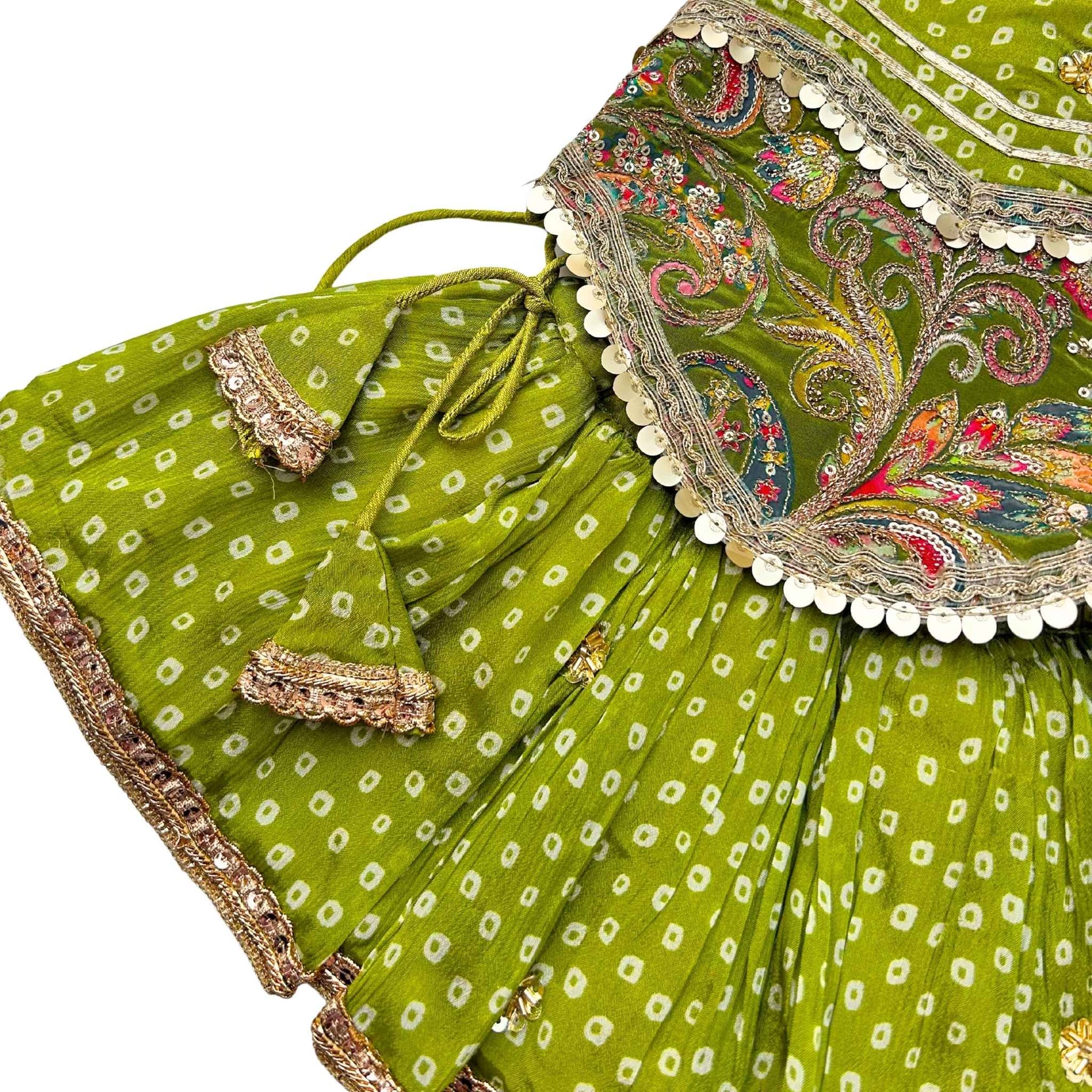 MEHENDI GREEN BANDHANI PRINT HALTER NECK LEHENGA FOR DOGS AND CATS