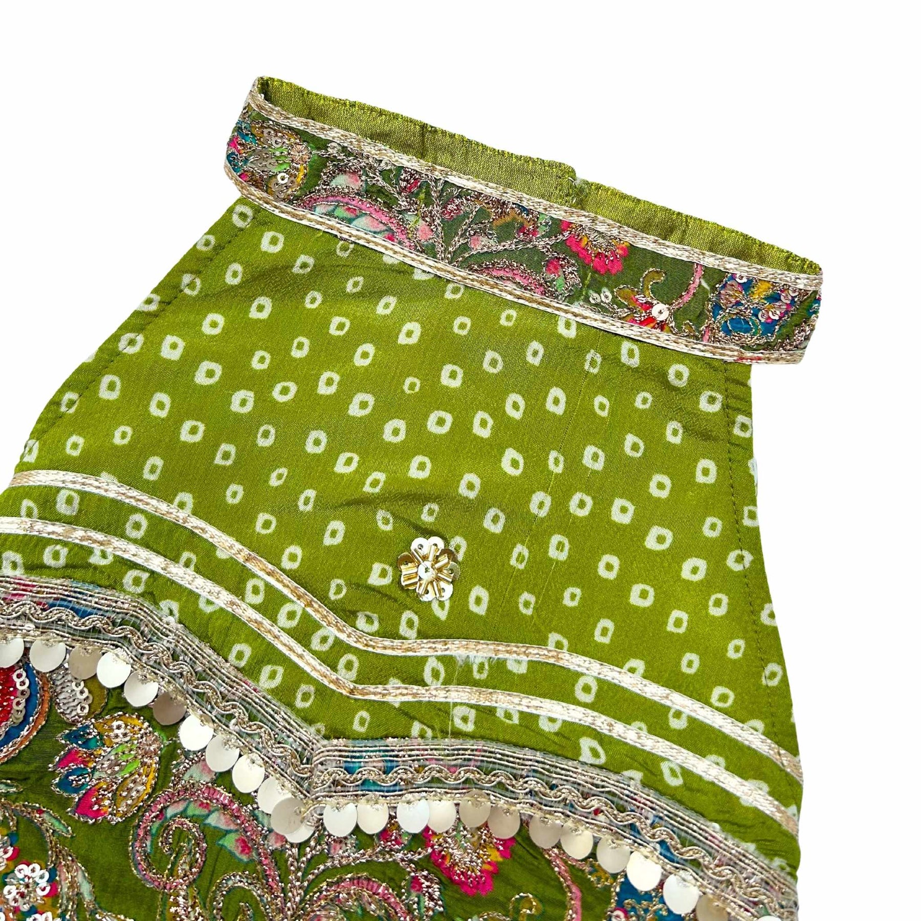 MEHENDI GREEN BANDHANI PRINT HALTER NECK LEHENGA FOR DOGS AND CATS
