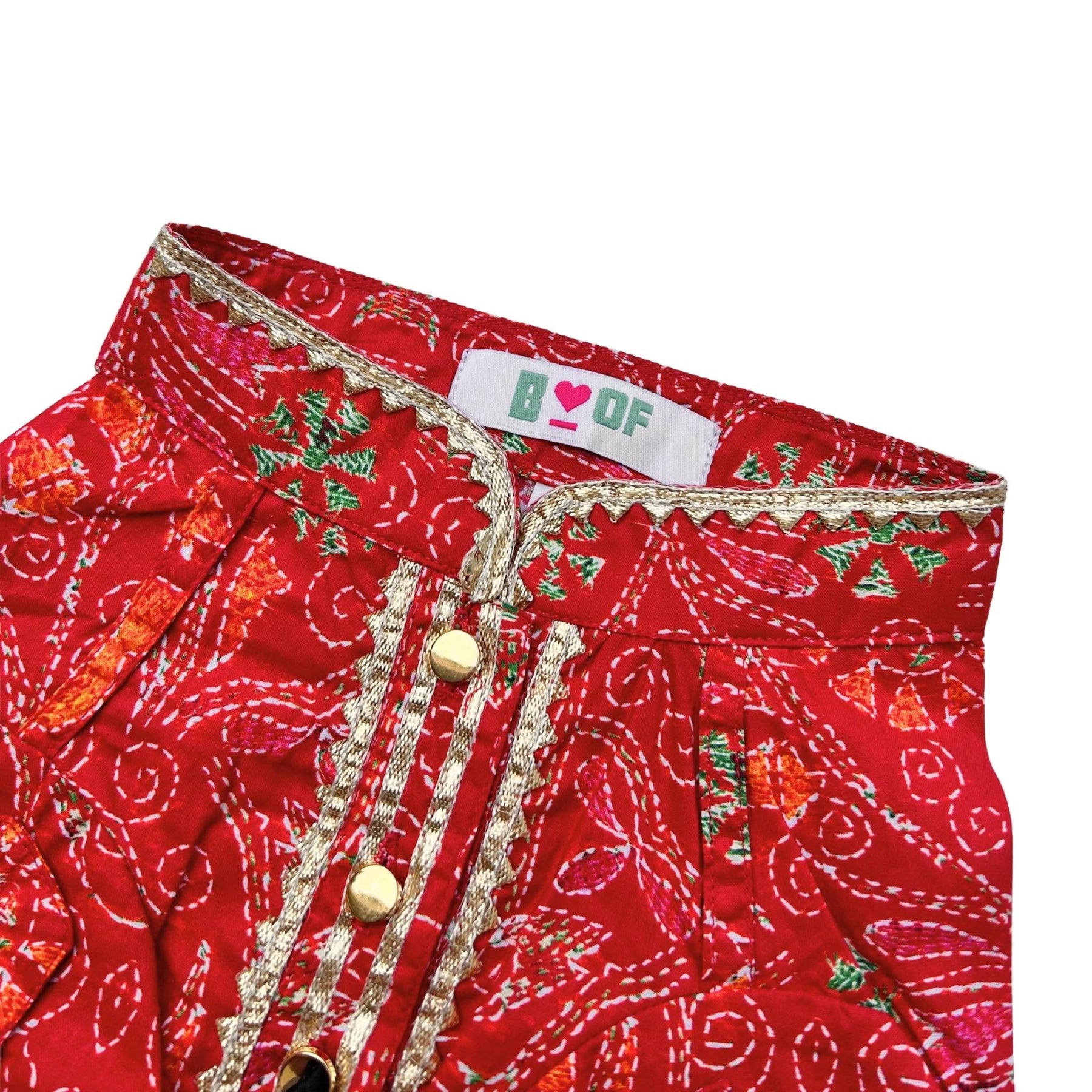 CRIMSON RED KANTHA PRINT COTTON KURTA FOR DOGS AND CATS