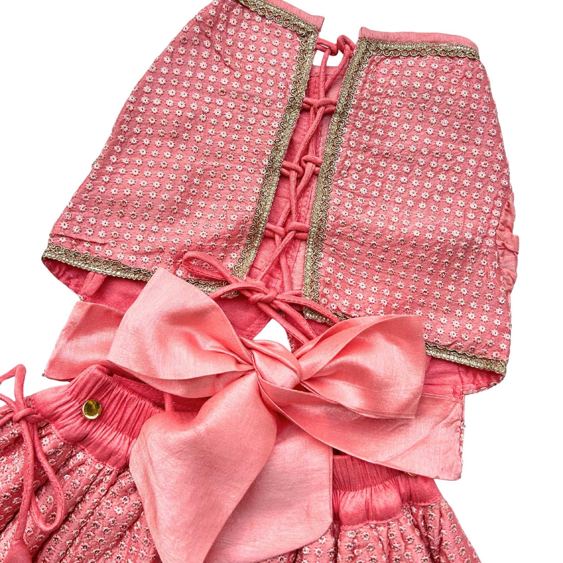 PEACH PINK SITARA BOW LEHENGA FOR DOGS AND CATS