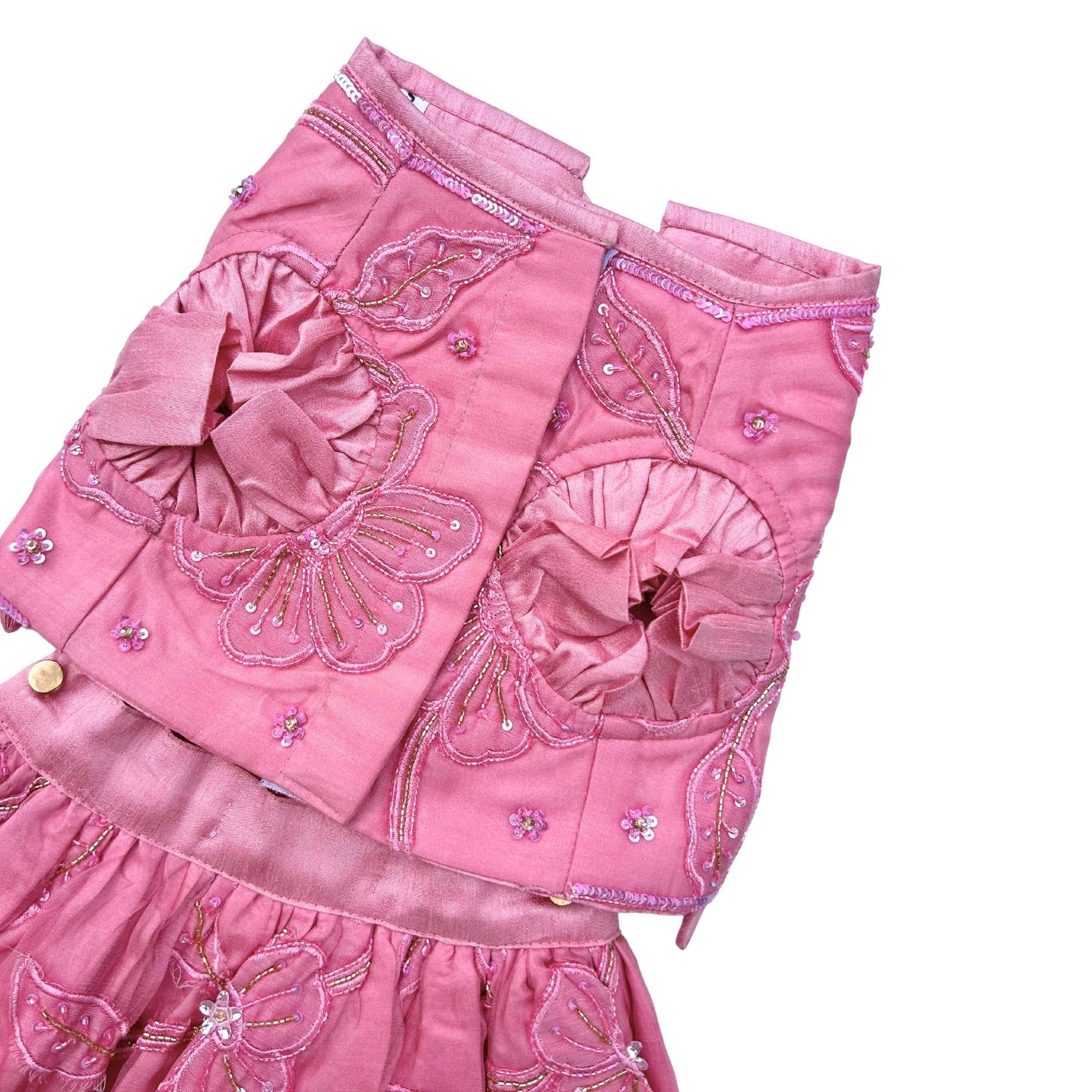 PINK BEADED FLOWER APPLIQUE HAND EMBROIDERED LEHENGA FOR DOGS AND CATS