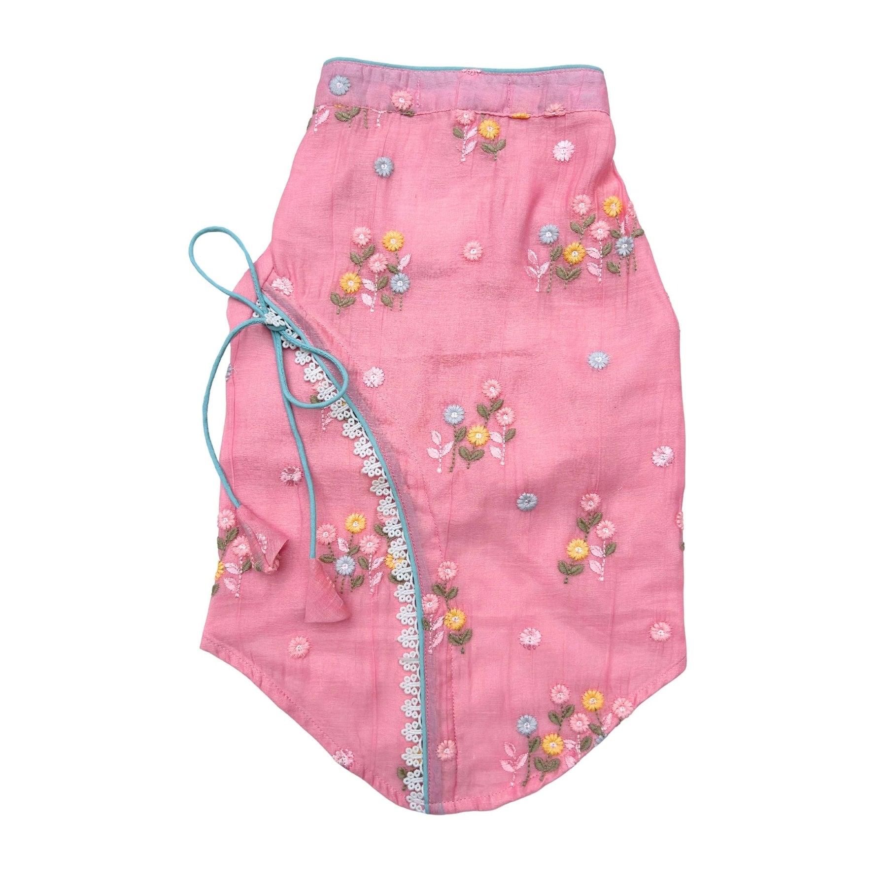 PINK FLOWER EMBROIDERED DOG KURTA