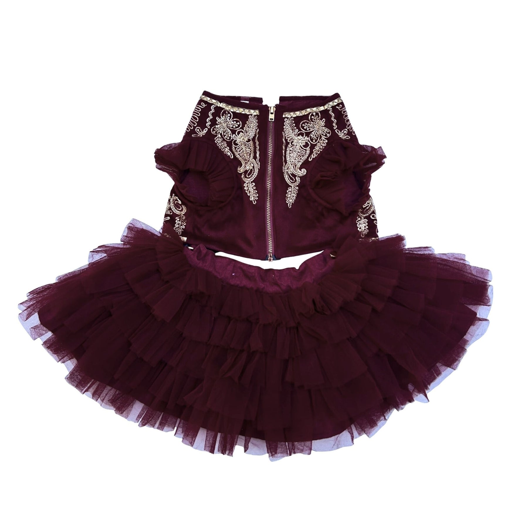 ROSEWOOD VELVET PITTA WORK DOG LEHENGA