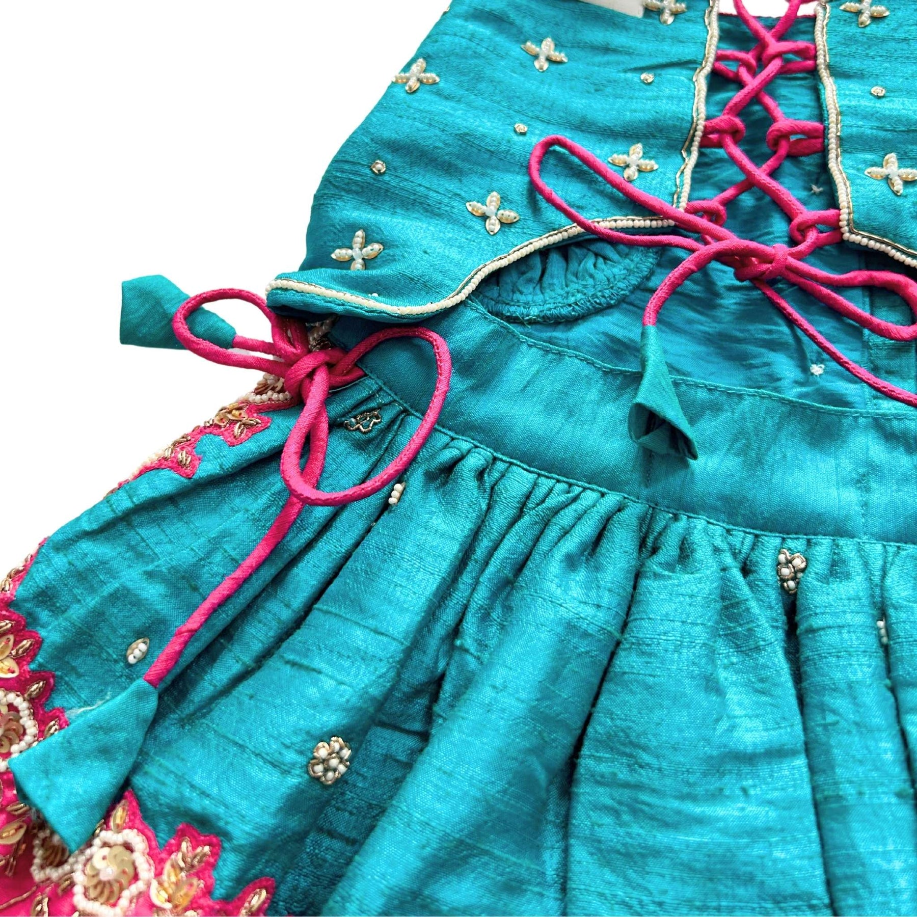 TEAL BLUE WITH RANI PINK COLOUR BLOCK DOG LEHENGA