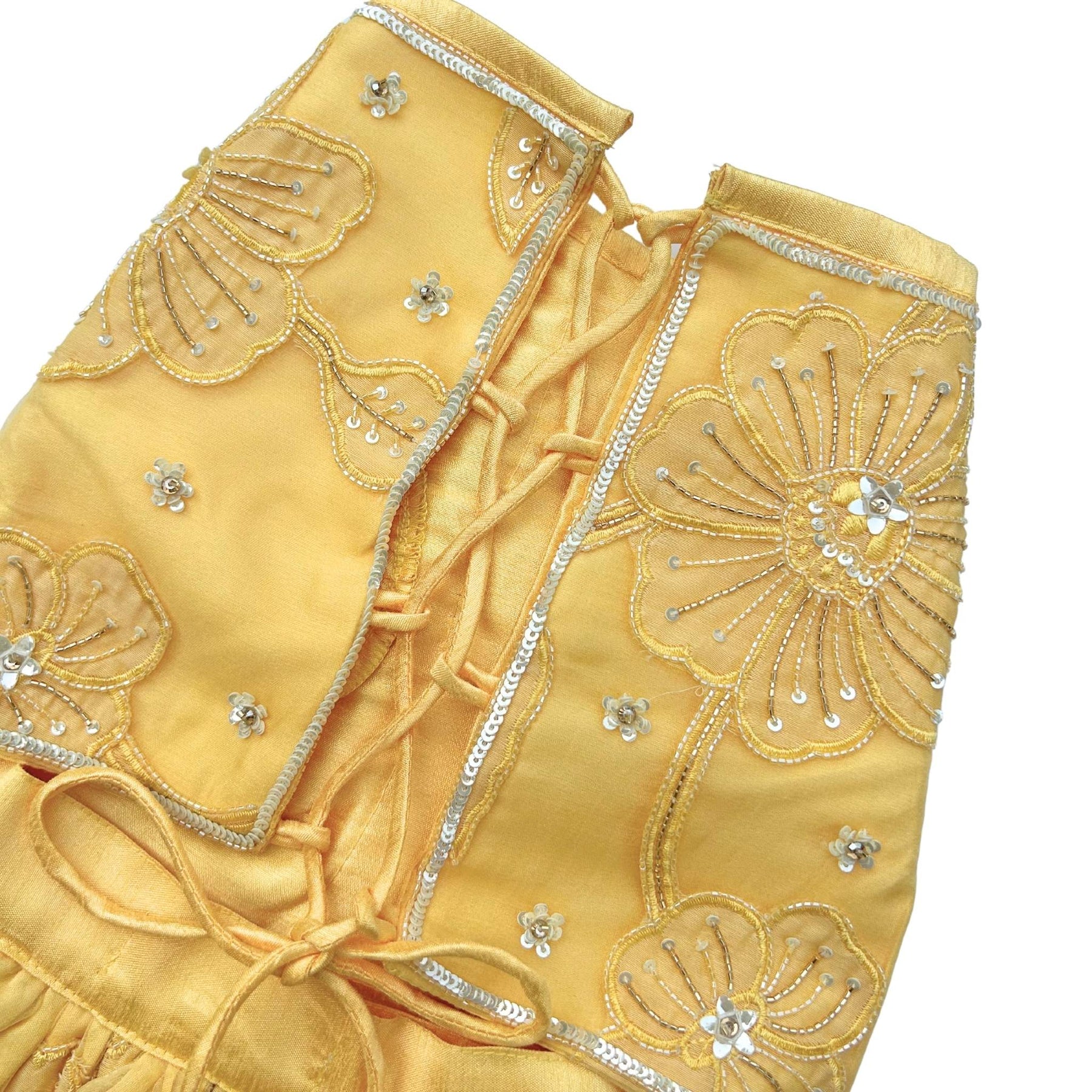 YELLOW BEADED FLOWER APPLIQUE HAND EMBROIDERED LEHENGA FOR DOGS AND CATS