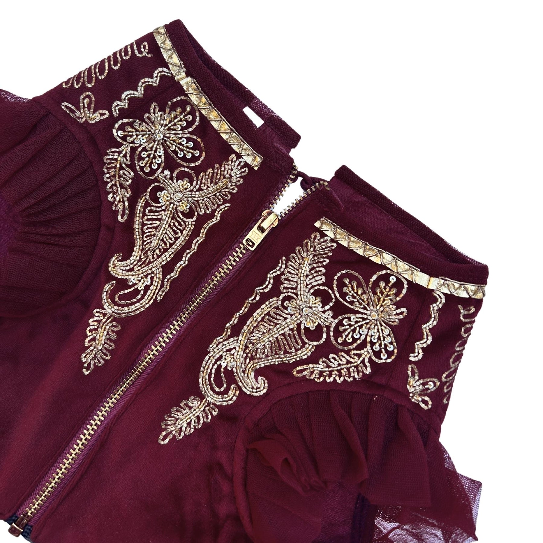 ROSEWOOD VELVET PITTA WORK DOG LEHENGA