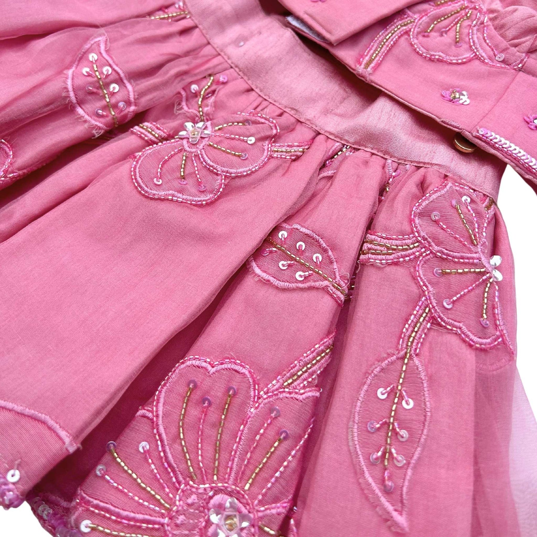 PINK BEADED FLOWER APPLIQUE HAND EMBROIDERED LEHENGA FOR DOGS AND CATS