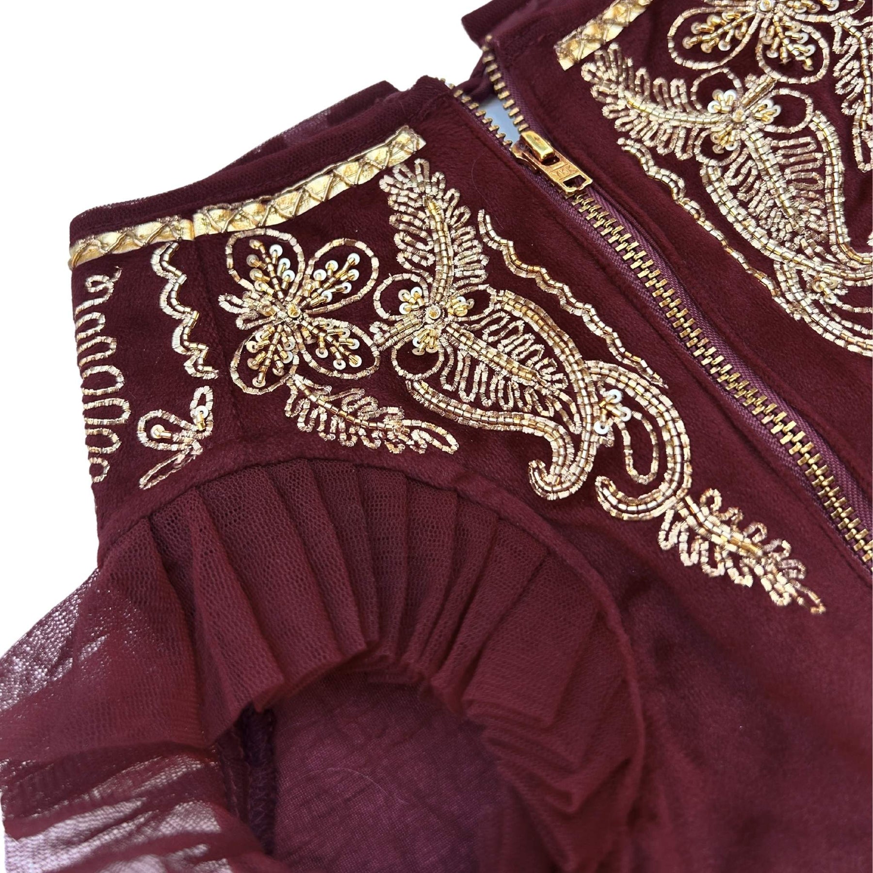 ROSEWOOD VELVET PITTA WORK DOG LEHENGA