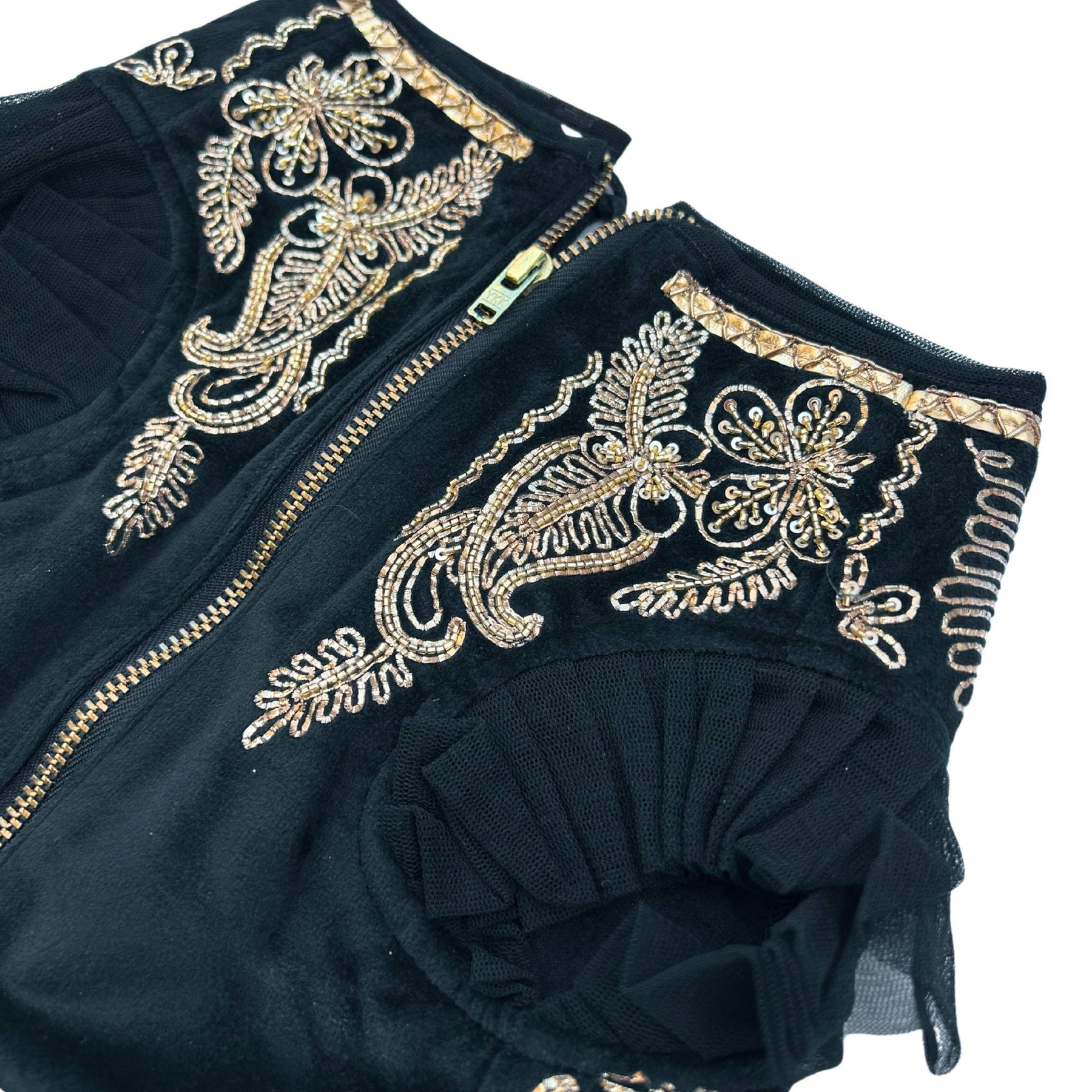 MIDNIGHT GREEN VELVET PITTA WORK DOG LEHENGA