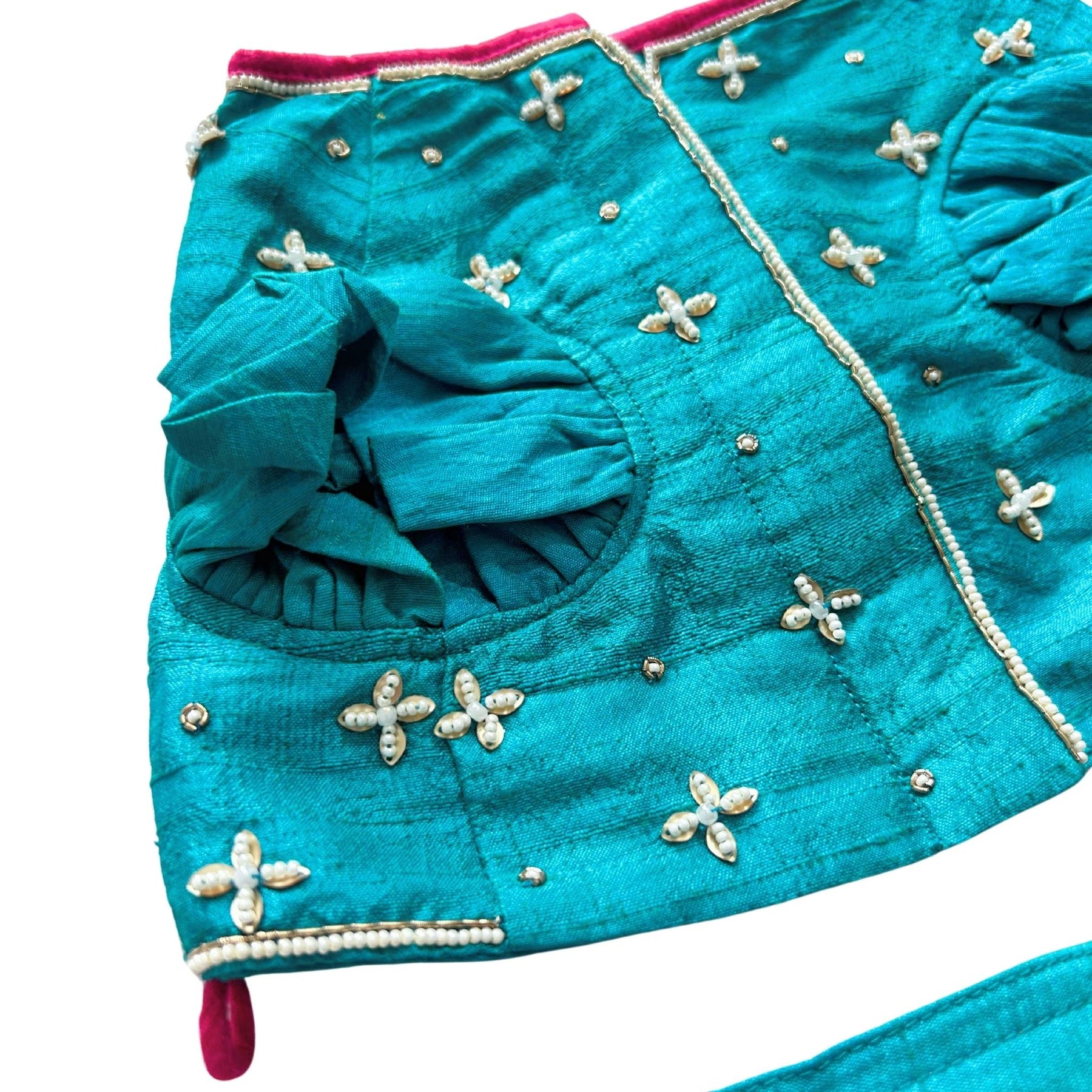 TEAL BLUE WITH RANI PINK COLOUR BLOCK DOG LEHENGA