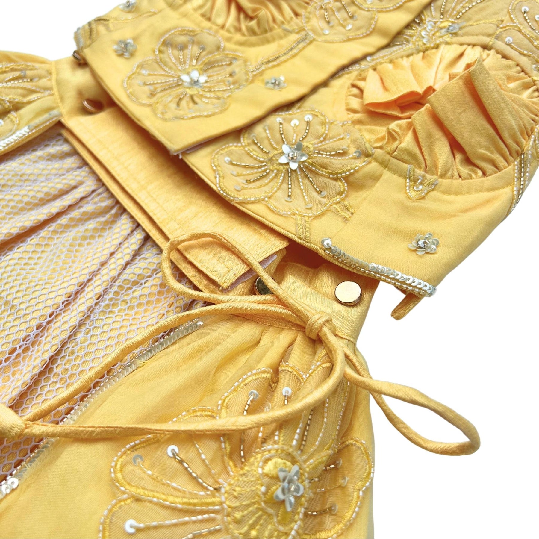 YELLOW BEADED FLOWER APPLIQUE HAND EMBROIDERED LEHENGA FOR DOGS AND CATS