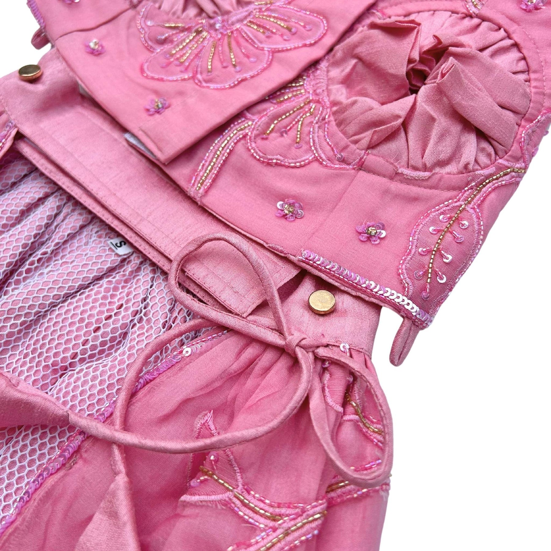 PINK BEADED FLOWER APPLIQUE HAND EMBROIDERED LEHENGA FOR DOGS AND CATS