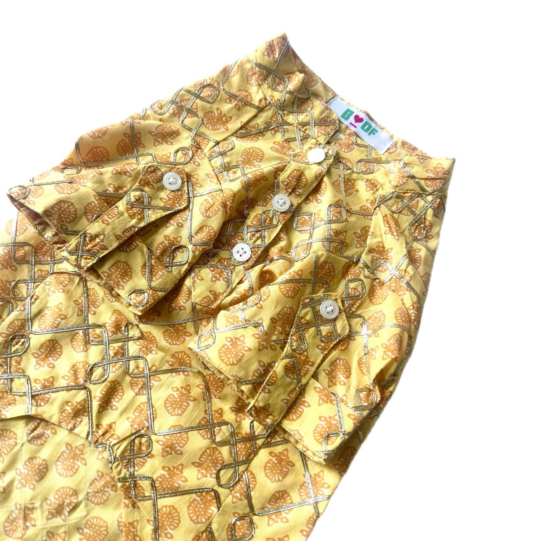 YELLOW BLOCK PRINT GOTA DOG KURTA