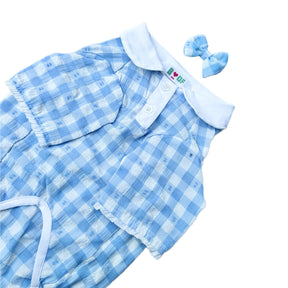 BLUE CHECKERED WHITE COLLAR DOG SHIRT