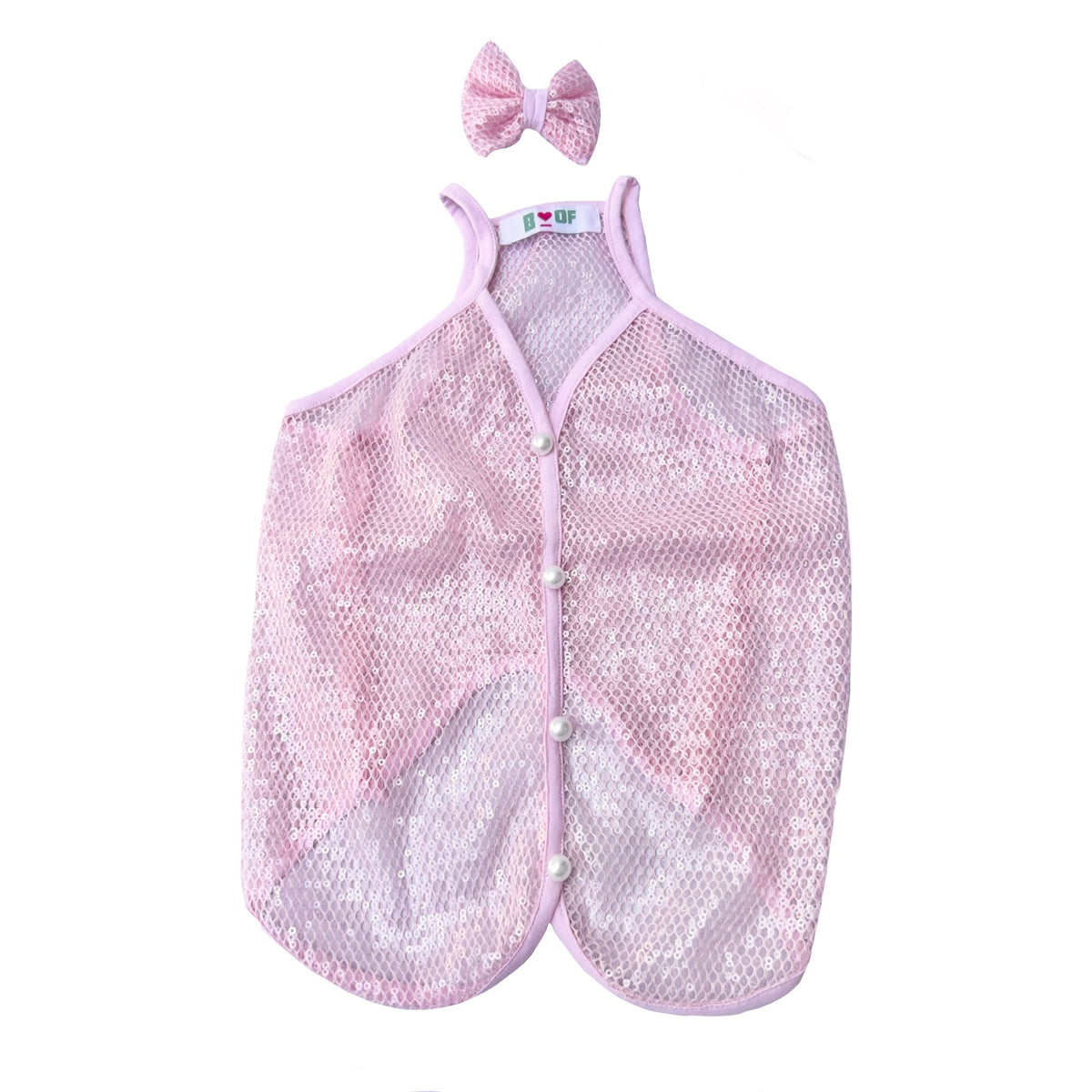 PINK MESH SEQUINS DOG VEST