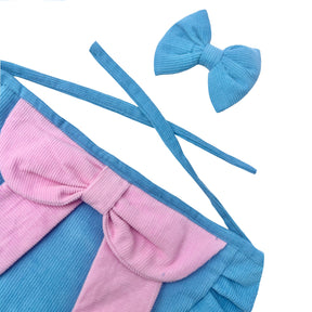 BLUE PINK BIG BOW DOG BANDANA SET