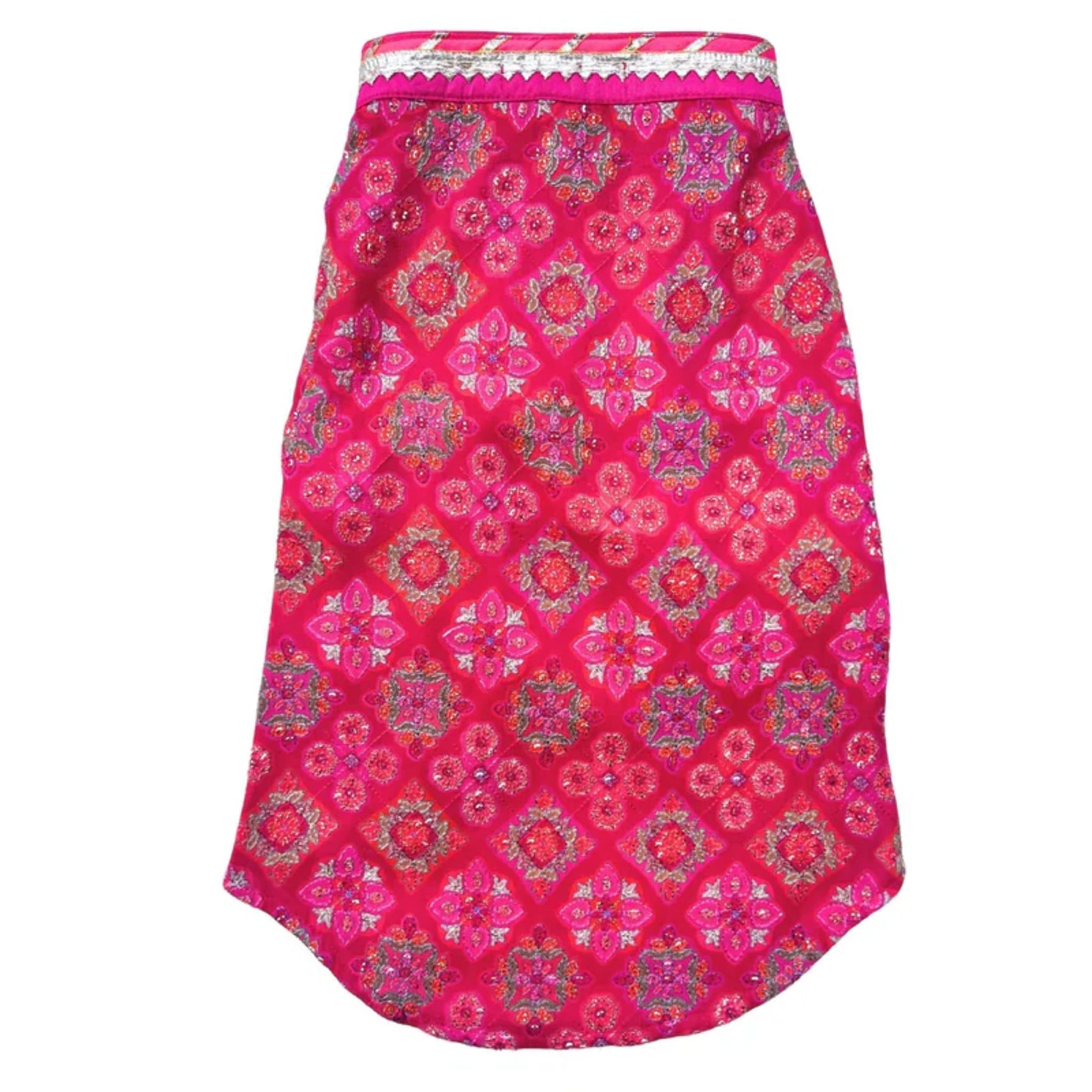 MAGENTA PINK PATIALA MOTIF DOG KURTA + WOOF PAW RAKHI FOR DOG AND CATS