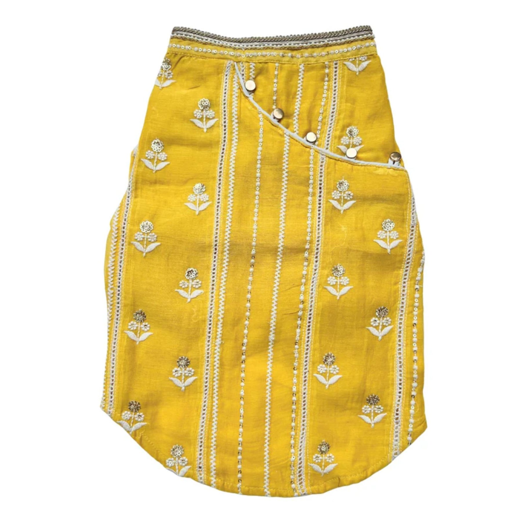 BRIGHT YELLOW CHIKANKARI GOTA PATTI KURTA + STAR WOOFRAKHI FOR DOGS AND CATS