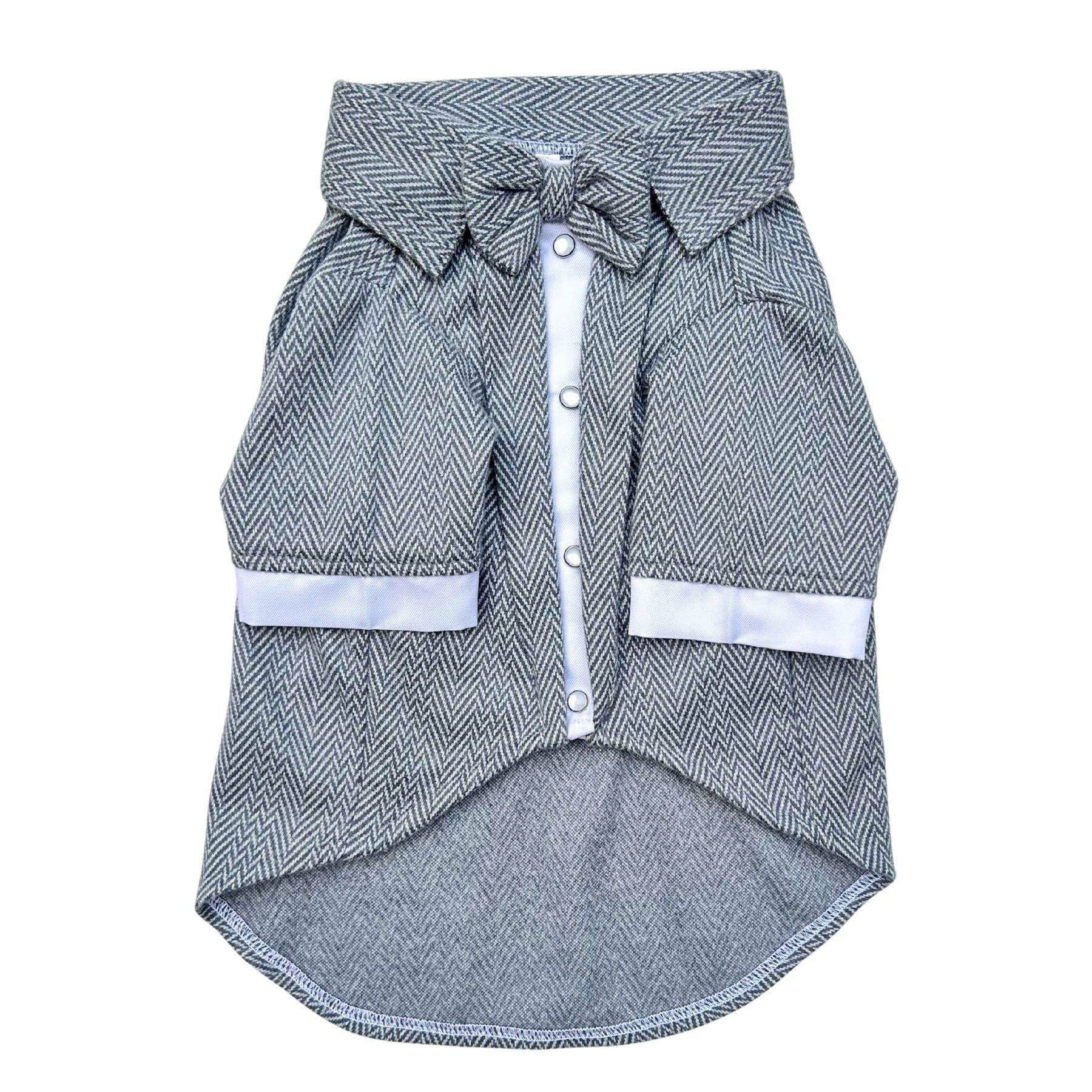 GREY HERRINGBONE COTTON WOOL TUXEDO FOR DOGS AND CATS