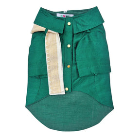 GREEN PURE RAW SILK KURTA FOR DOGS AND CATS + GREEN BHAI RAKHI FOR DOG AND CATS