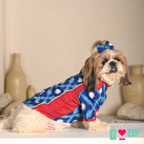 COLOUR BLOCK IKAT PRINTED COTTON KURTA FOR DOGS AND CATS