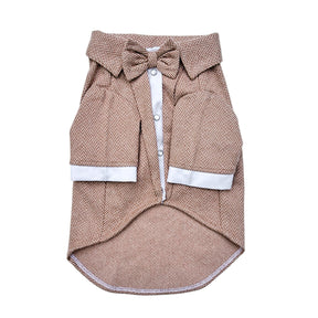 PEACH HERRINGBONE COTTON WOOL TUXEDO FOR DOGS AND CATS