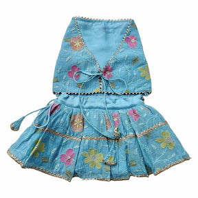 PASTEL BLUE FLORAL THREAD EMBROIDERED LEHENGA + EVIL EYE RAKHI FOR DOG AND CATS