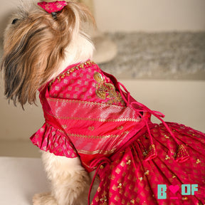 HOT PINK GENDA PHOOL HAND EMBROIDERED LEHENGA FOR DOGS AND CATS