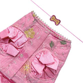 PASTEL PINK FLORAL THREAD EMBROIDERED LEHENGA + GOOD GIRL PINK BONE RAKHI FOR DOG AND CATS