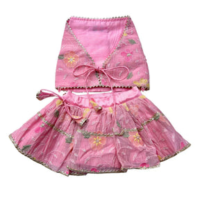 PASTEL PINK FLORAL THREAD EMBROIDERED LEHENGA + GOOD GIRL PINK BONE RAKHI FOR DOG AND CATS